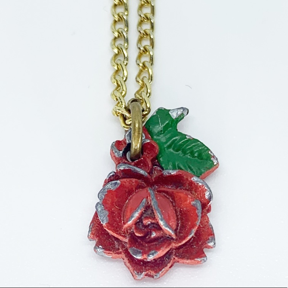 Vintage Enamel Rose Virgin Mary Necklace!